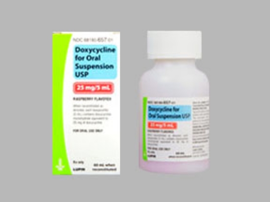 Picture of DOXYCYCLINE MONOHYDRATE 25MG-5ML RECONST OS 60ML