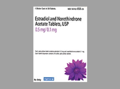 Picture of ESTRADIOL NORETHINDRONE ACET .5-.1MG TAB YL 1X28