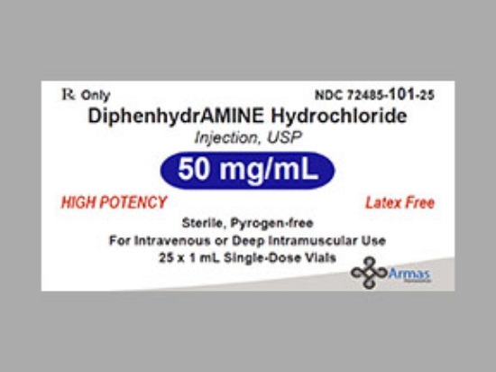 Picture of DIPHENHYDRAMINE HCL 50MG/ML INJ CL 25X1ML