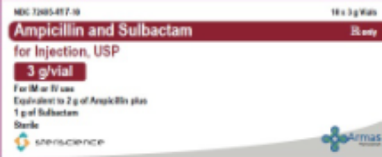 Picture of AMPICILLIN/SULBACTAM 3G INJ 10VL